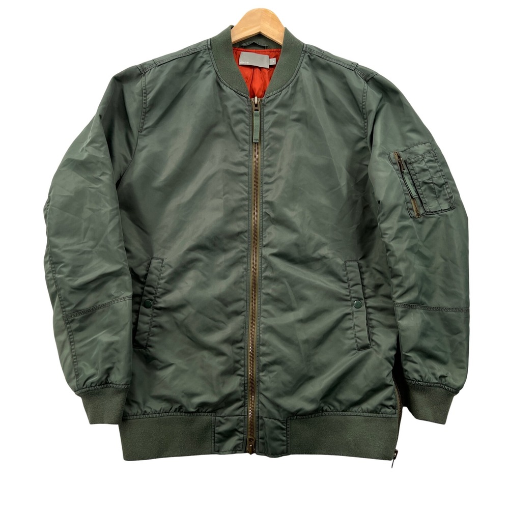 Vince Long Line Aviator MA-1 Bomber Jacket Men Medium Olive Green Military